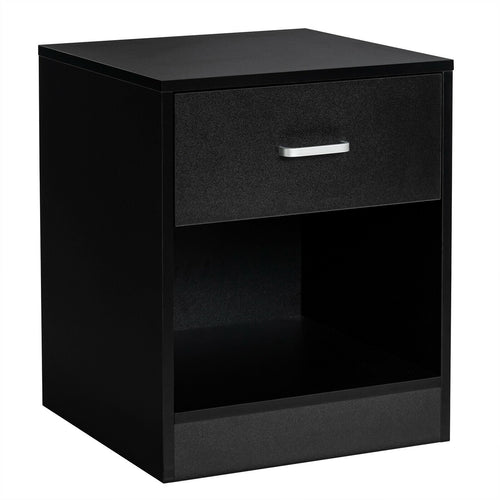 Modern Nightstand with Storage Drawer and Cabinet, Black