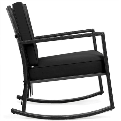 Patio Rattan Rocker Outdoor Glider Rocking Chair Cushion Lawn, Black Patio Rocking Chairs & Gliders   at Gallery Canada