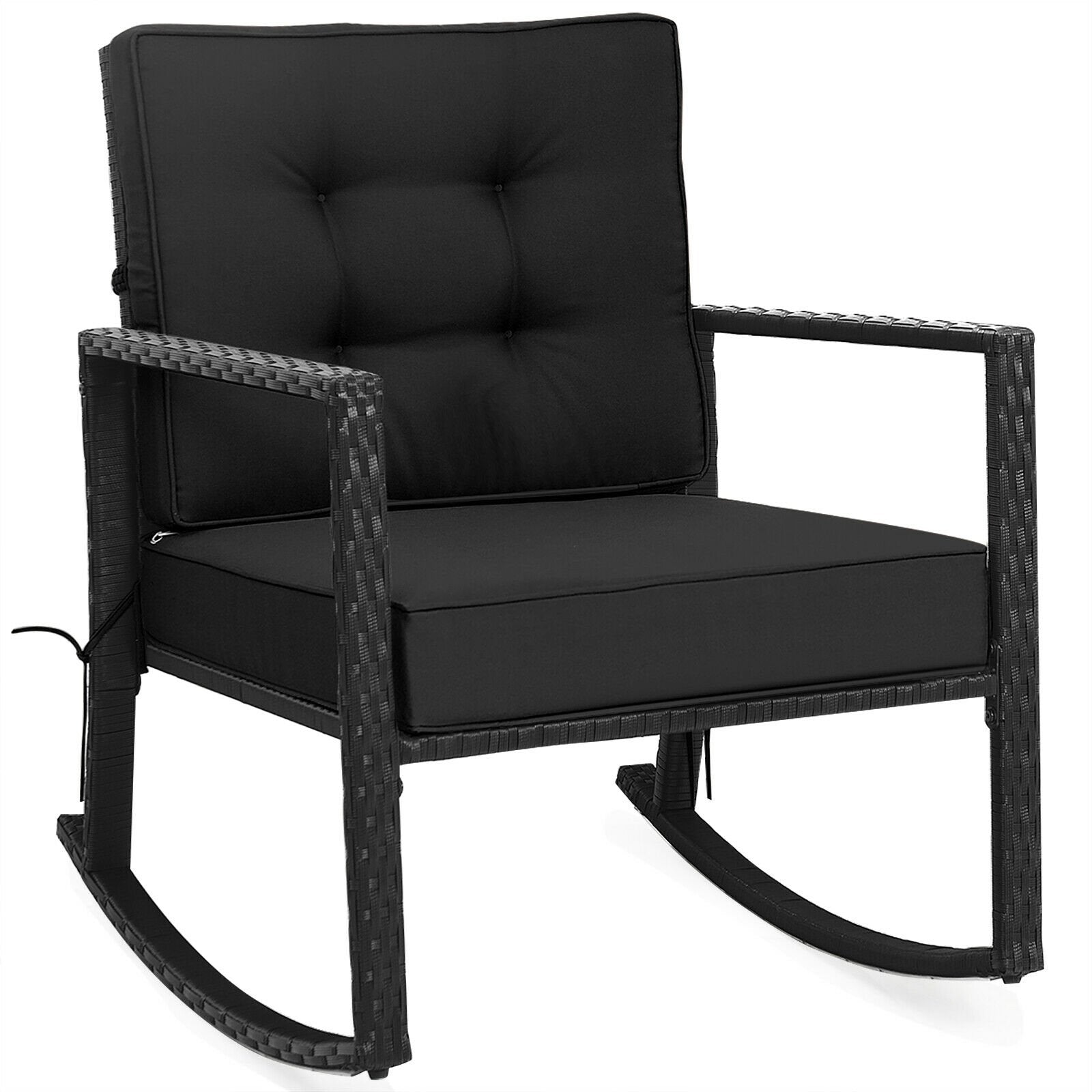 Patio Rattan Rocker Outdoor Glider Rocking Chair Cushion Lawn, Black Patio Rocking Chairs & Gliders   at Gallery Canada