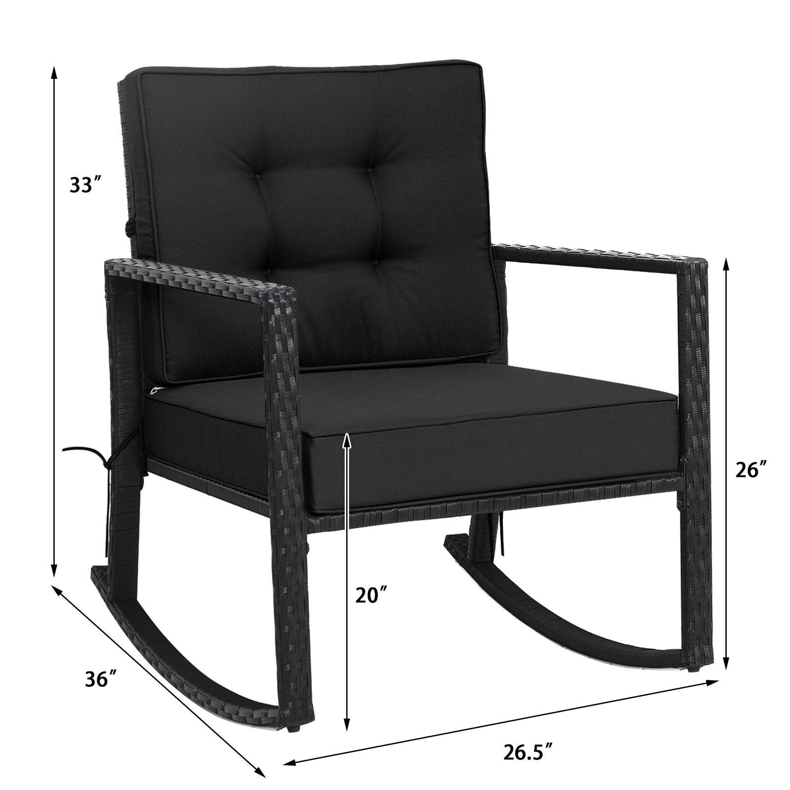 Patio Rattan Rocker Outdoor Glider Rocking Chair Cushion Lawn, Black Patio Rocking Chairs & Gliders   at Gallery Canada