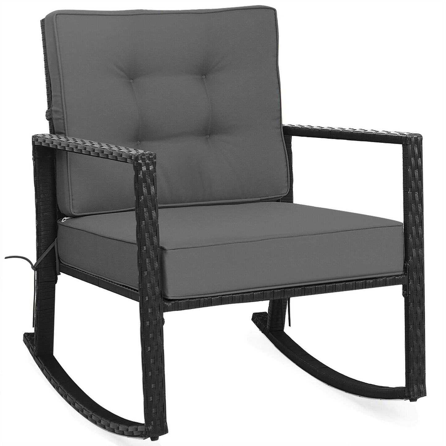 Patio Rattan Rocker Outdoor Glider Rocking Chair Cushion Lawn, Gray - Gallery Canada