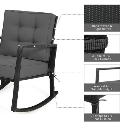 Patio Rattan Rocker Outdoor Glider Rocking Chair Cushion Lawn, Gray Patio Rocking Chairs & Gliders   at Gallery Canada