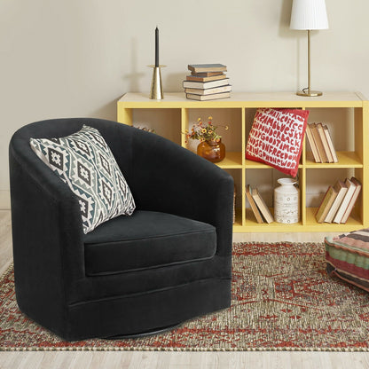 Assembly Accent Chair with 360-Degree Swivel Metal Base for Living Room, Black Accent Chairs   at Gallery Canada