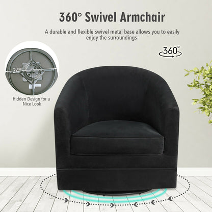 Assembly Accent Chair with 360-Degree Swivel Metal Base for Living Room, Black Accent Chairs   at Gallery Canada