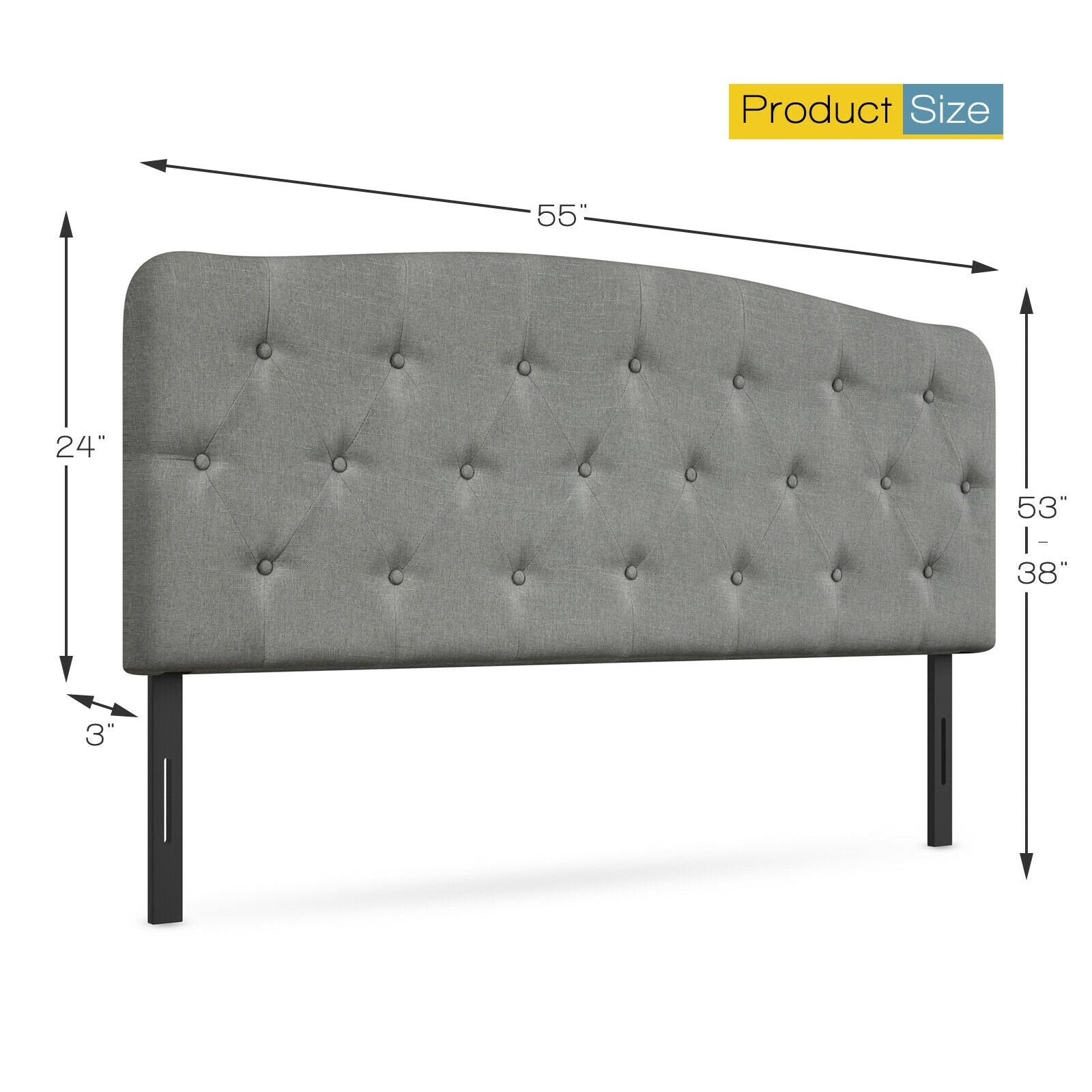 Faux Linen Headboard with Adjustable Heights, Light Gray Headboards   at Gallery Canada