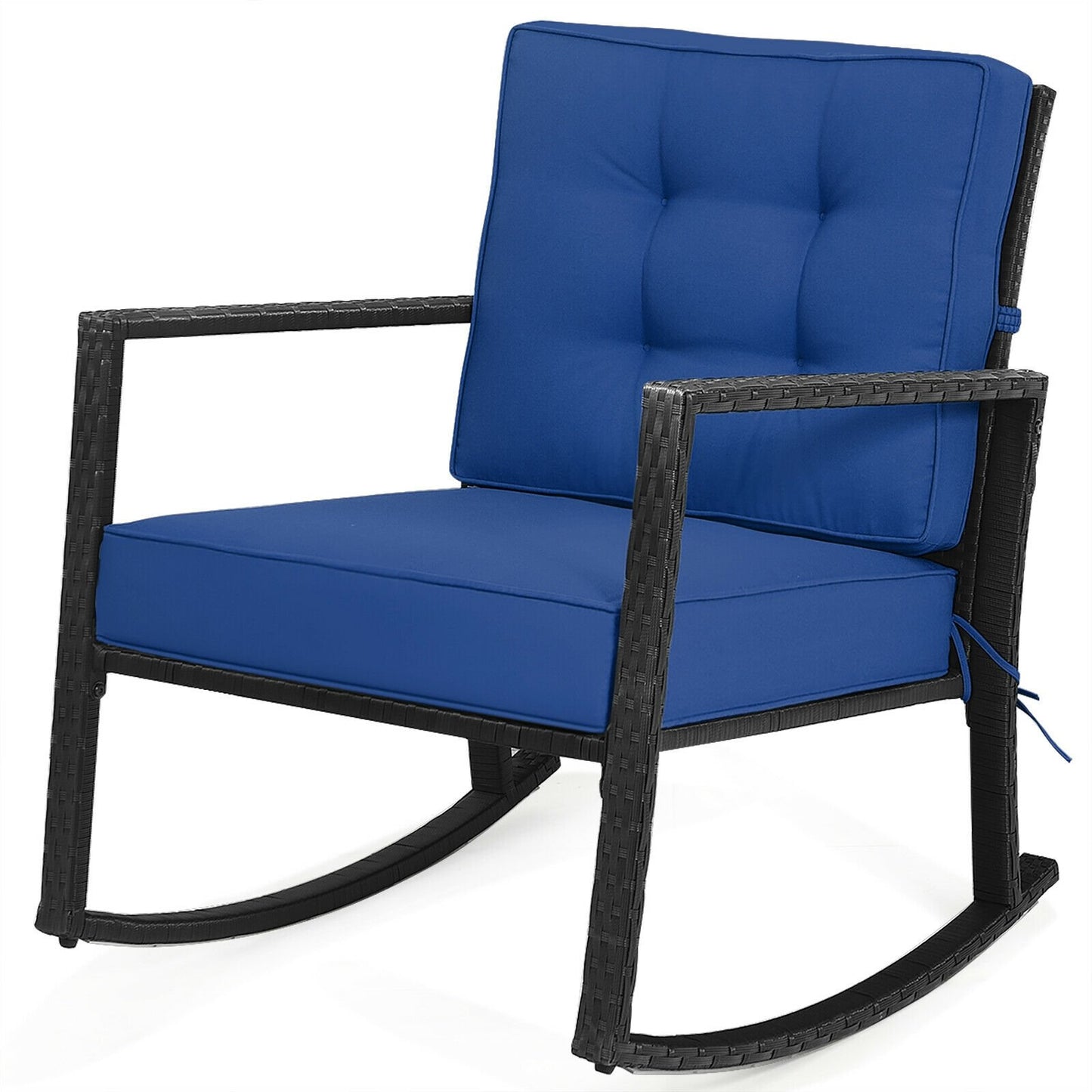 Patio Rattan Rocker Outdoor Glider Rocking Chair Cushion Lawn, Navy Patio Rocking Chairs & Gliders   at Gallery Canada