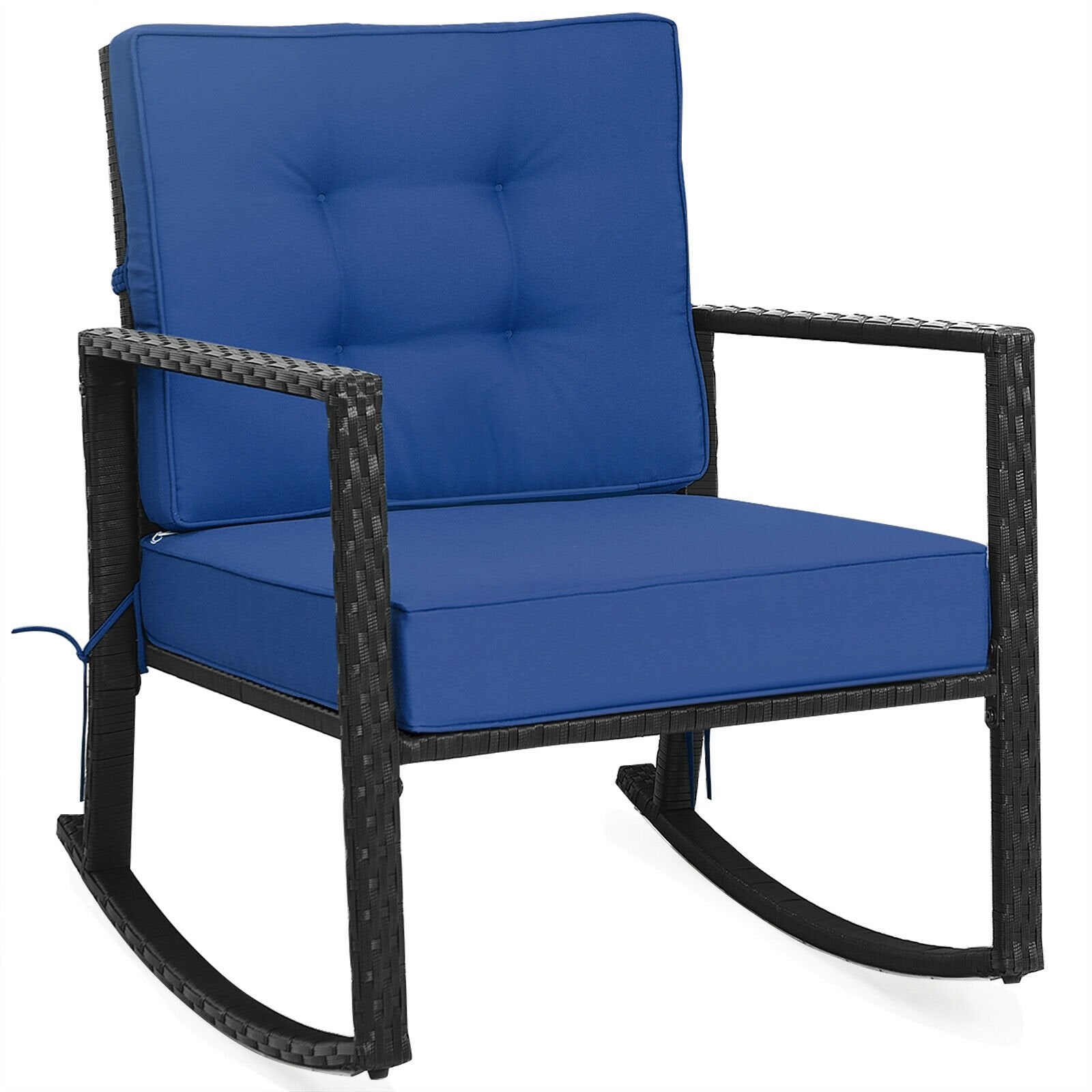 Patio Rattan Rocker Outdoor Glider Rocking Chair Cushion Lawn, Navy Patio Rocking Chairs & Gliders   at Gallery Canada