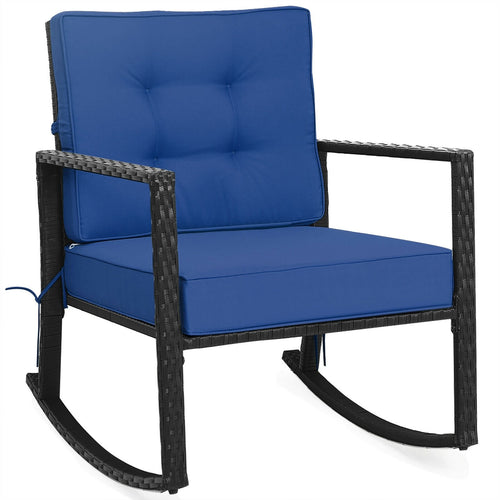 Patio Rattan Rocker Outdoor Glider Rocking Chair Cushion Lawn, Navy