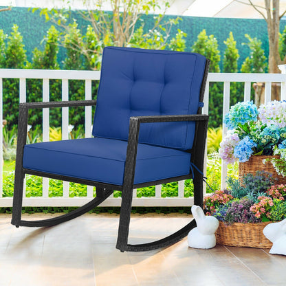 Patio Rattan Rocker Outdoor Glider Rocking Chair Cushion Lawn, Navy Patio Rocking Chairs & Gliders   at Gallery Canada