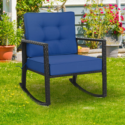 Patio Rattan Rocker Outdoor Glider Rocking Chair Cushion Lawn, Navy Patio Rocking Chairs & Gliders   at Gallery Canada