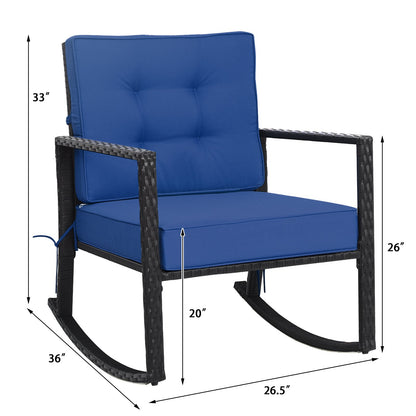 Patio Rattan Rocker Outdoor Glider Rocking Chair Cushion Lawn, Navy Patio Rocking Chairs & Gliders   at Gallery Canada