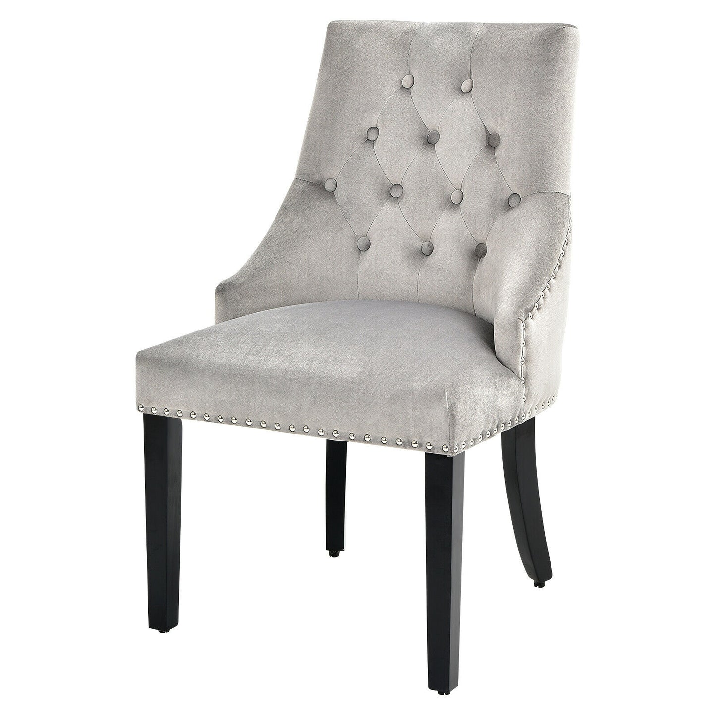 Modern Upholstered Button-Tufted Dining Chair with Naild Trim, Gray Dining Chairs   at Gallery Canada