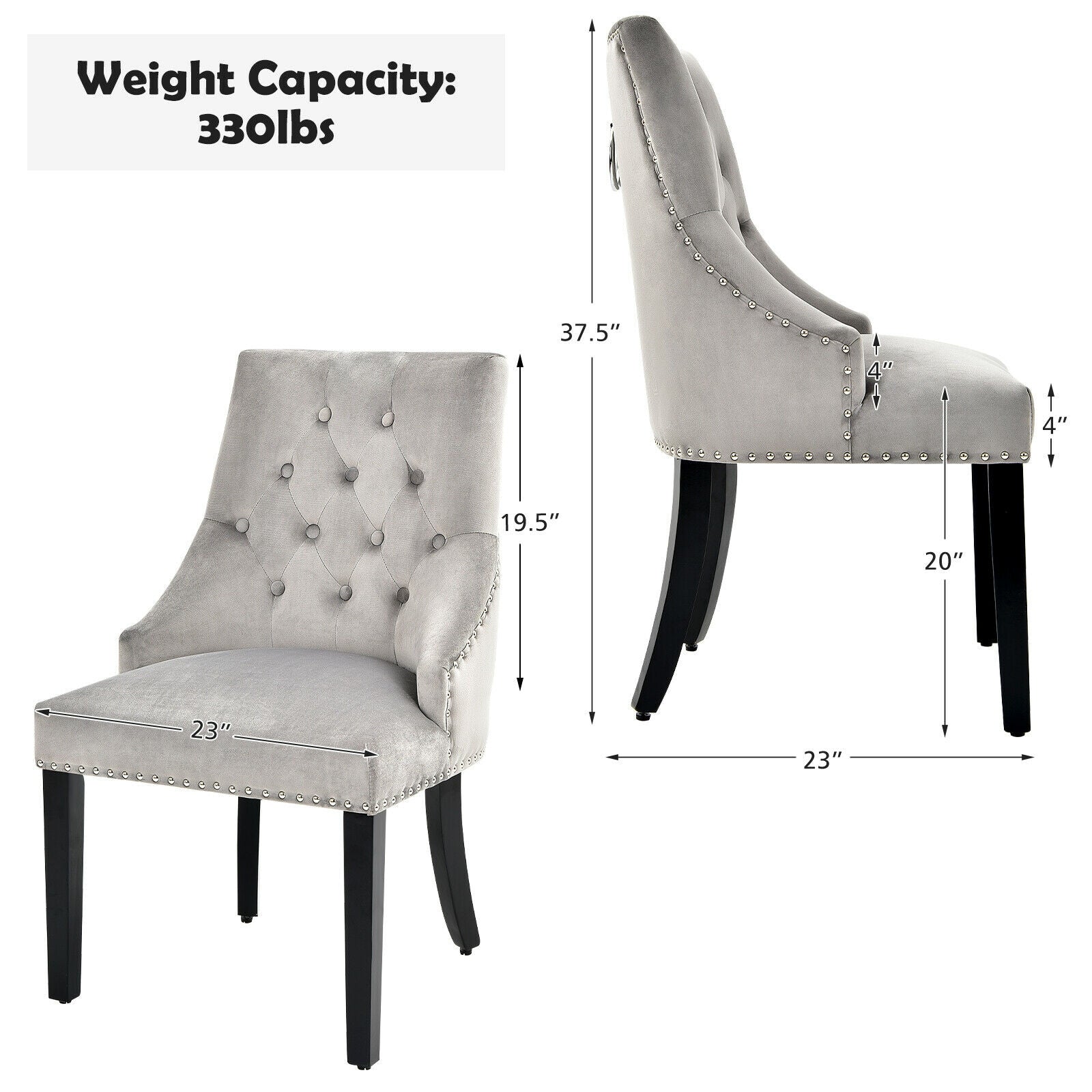 Modern Upholstered Button-Tufted Dining Chair with Naild Trim, Gray Dining Chairs   at Gallery Canada