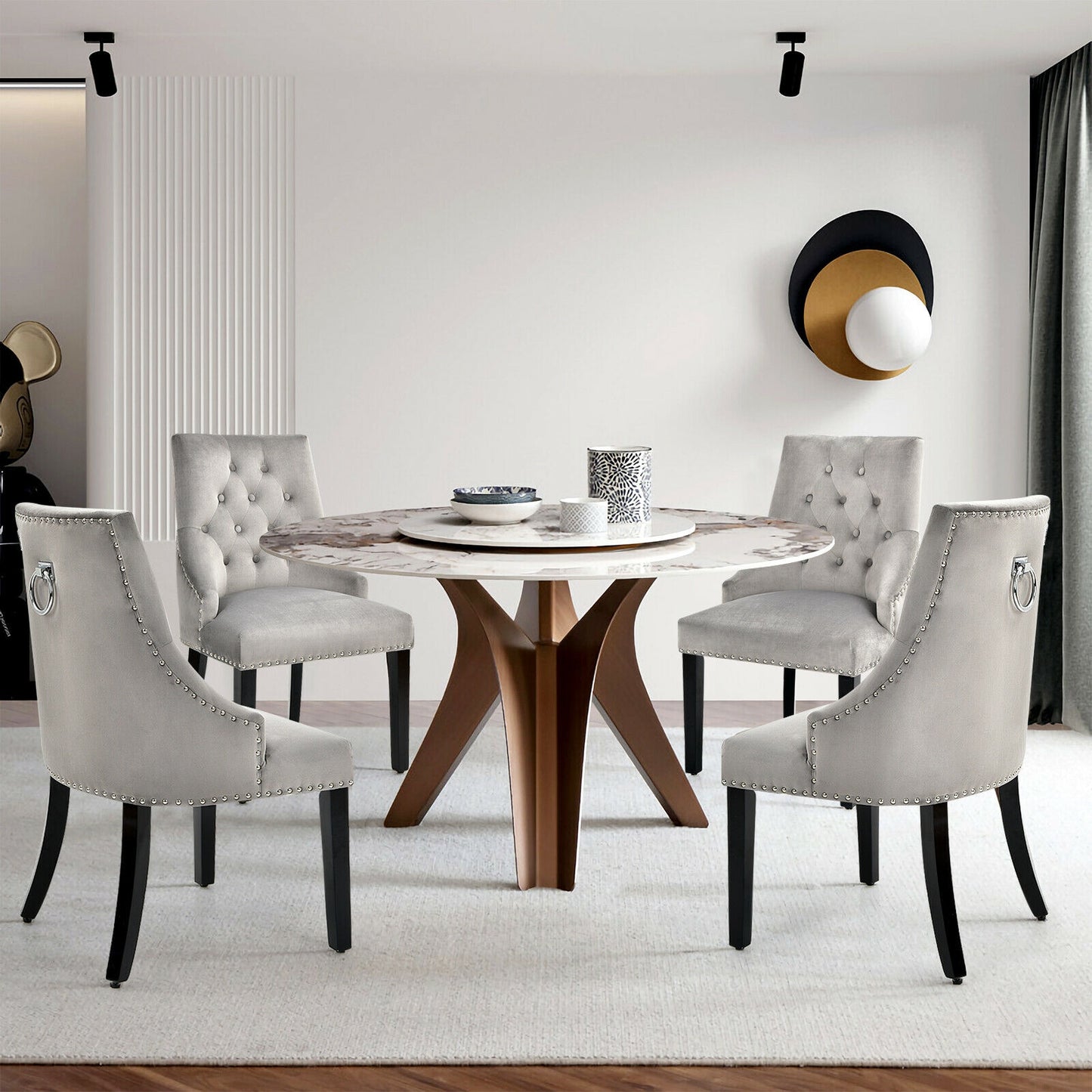 Modern Upholstered Button-Tufted Dining Chair with Naild Trim, Gray Dining Chairs   at Gallery Canada