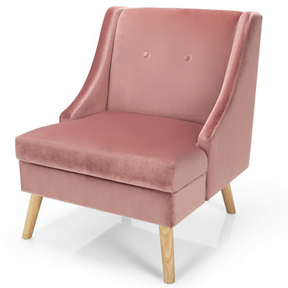 Velvet Wing Back Accent Chair with Rubber Wood Legs and Padded Seat for Living Room, Pink Accent Chairs   at Gallery Canada