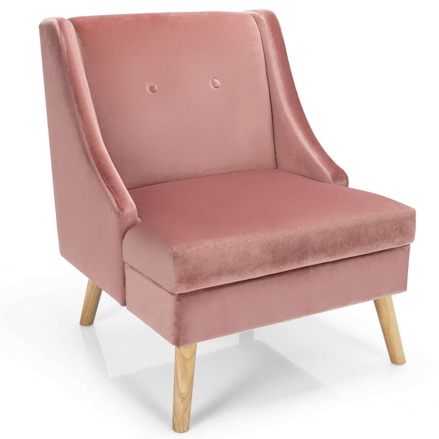 Velvet Wing Back Accent Chair with Rubber Wood Legs and Padded Seat for Living Room, Pink Accent Chairs   at Gallery Canada