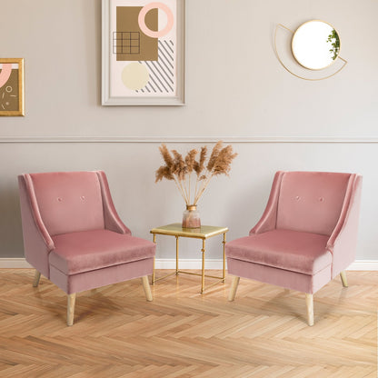 Velvet Wing Back Accent Chair with Rubber Wood Legs and Padded Seat for Living Room, Pink Accent Chairs   at Gallery Canada