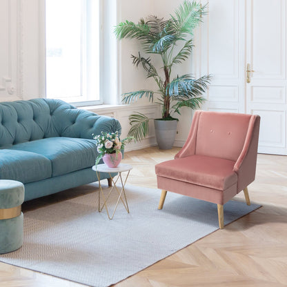 Velvet Wing Back Accent Chair with Rubber Wood Legs and Padded Seat for Living Room, Pink Accent Chairs   at Gallery Canada