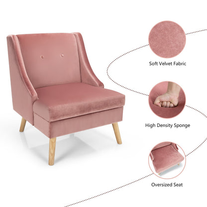 Velvet Wing Back Accent Chair with Rubber Wood Legs and Padded Seat for Living Room, Pink Accent Chairs   at Gallery Canada