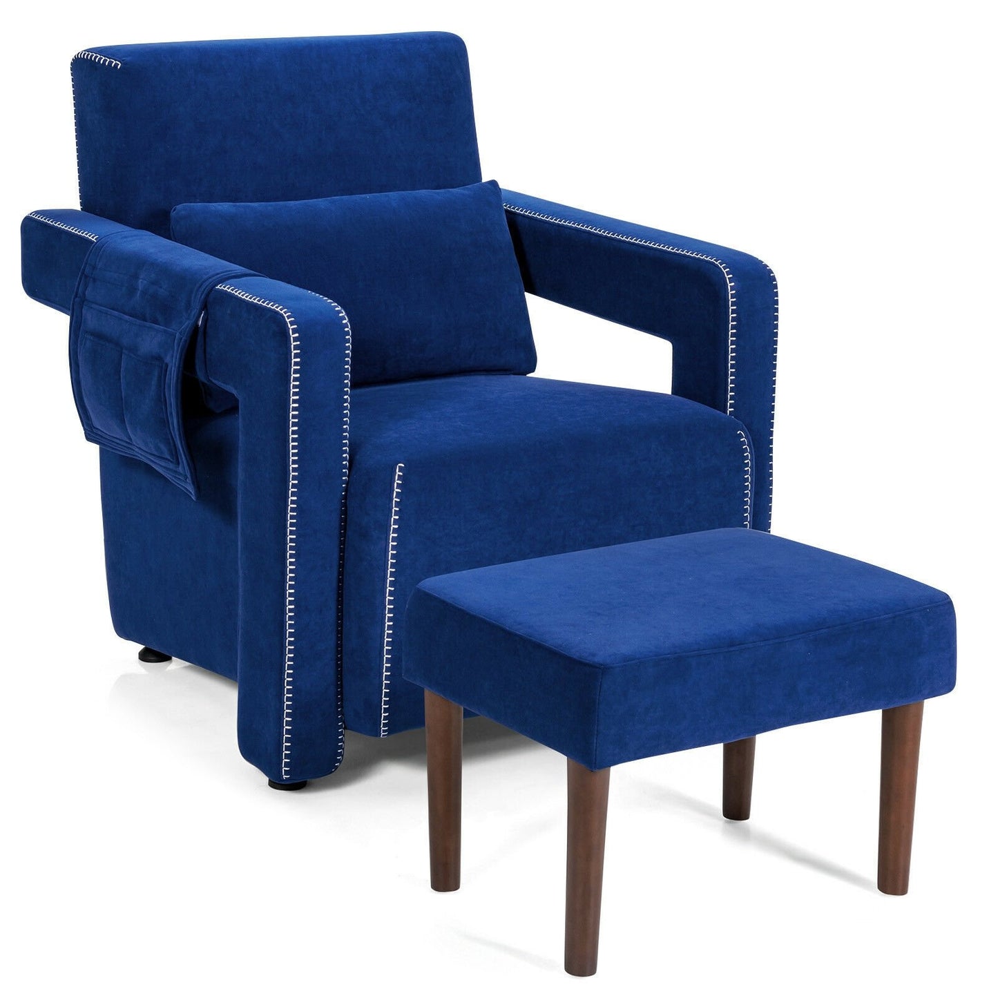 Modern Berber Fleece Single Sofa Chair with Ottoman and Waist Pillow, Blue - Gallery Canada