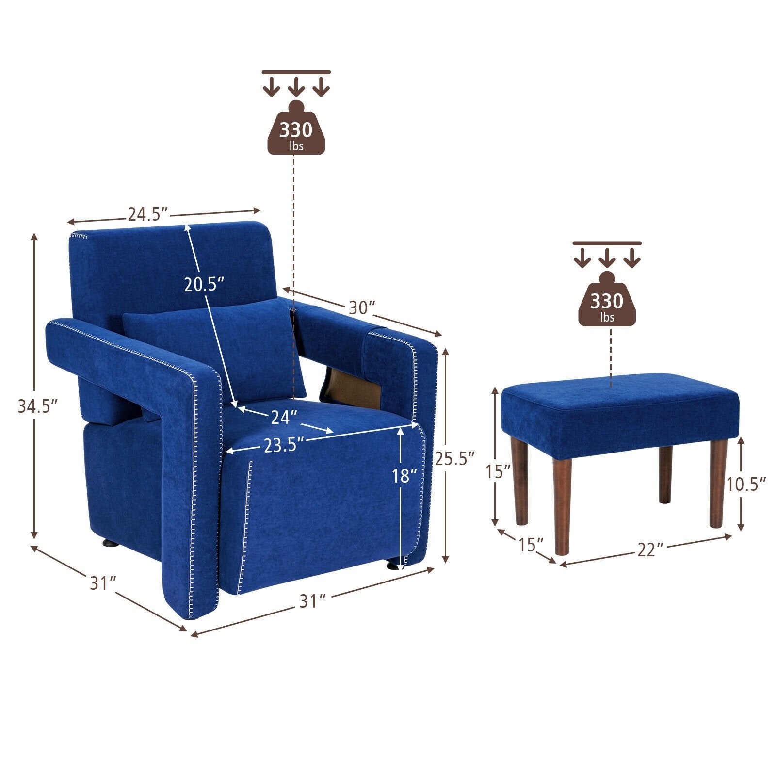 Modern Berber Fleece Single Sofa Chair with Ottoman and Waist Pillow, Blue - Gallery Canada