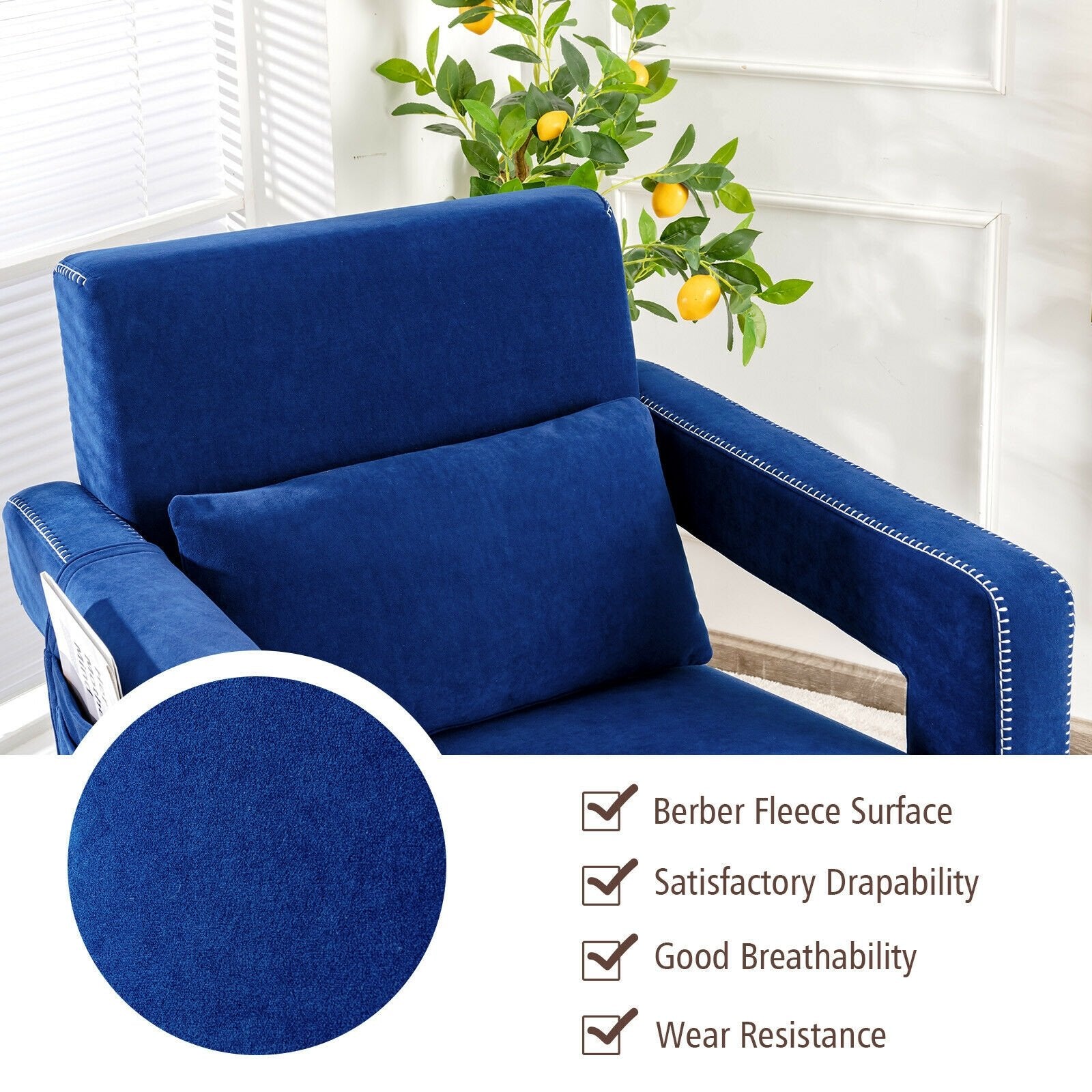 Modern Berber Fleece Single Sofa Chair with Ottoman and Waist Pillow, Blue Accent Chairs   at Gallery Canada