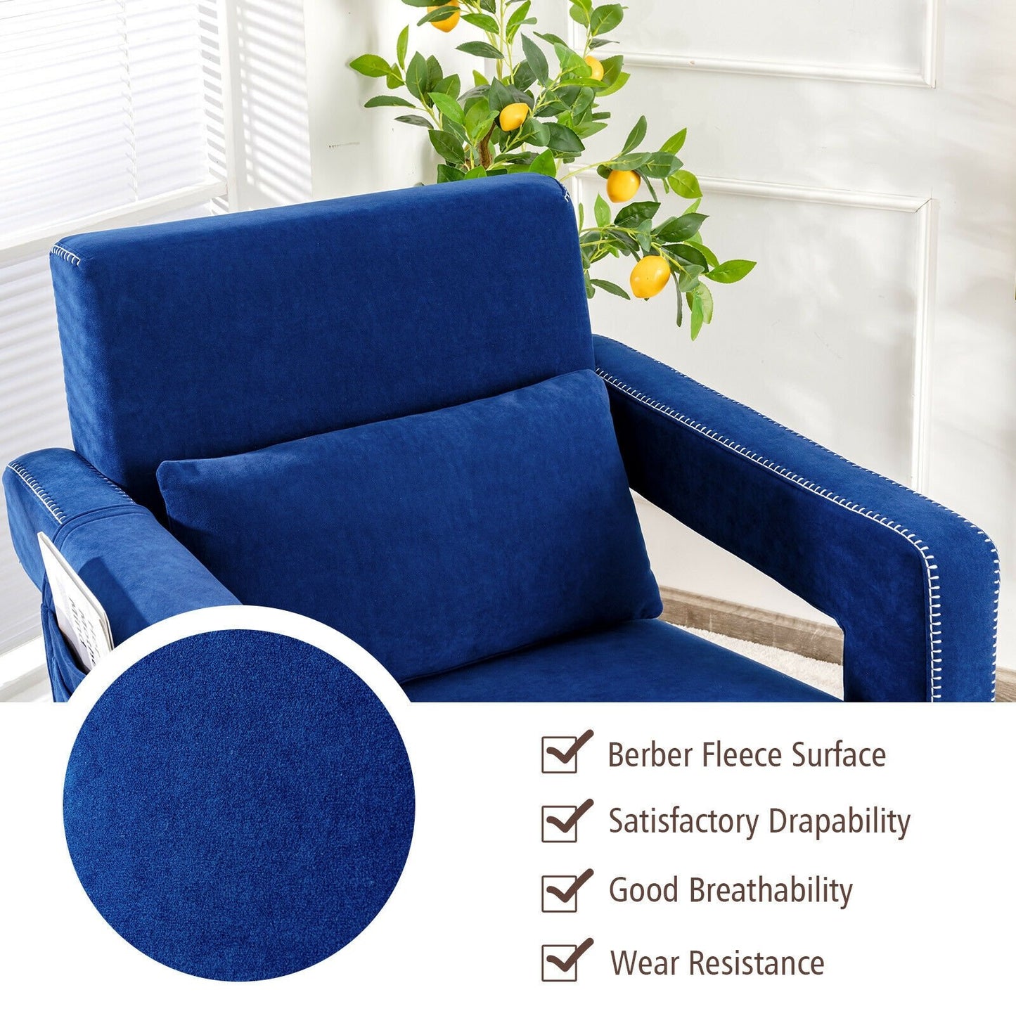 Modern Berber Fleece Single Sofa Chair with Ottoman and Waist Pillow, Blue - Gallery Canada