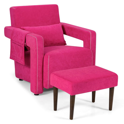 Modern Berber Fleece Single Sofa Chair with Ottoman and Waist Pillow, Red - Gallery Canada