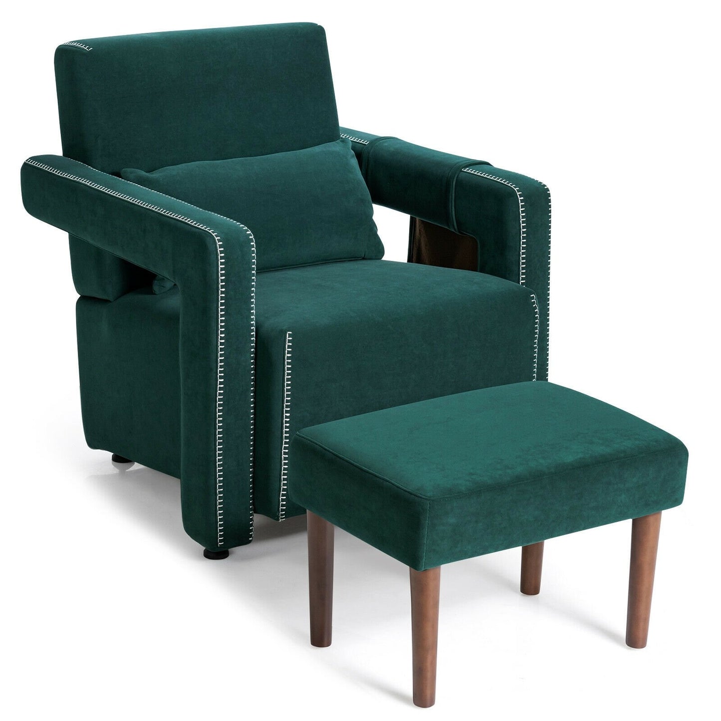 Modern Berber Fleece Single Sofa Chair with Ottoman and Waist Pillow, Green Accent Chairs   at Gallery Canada