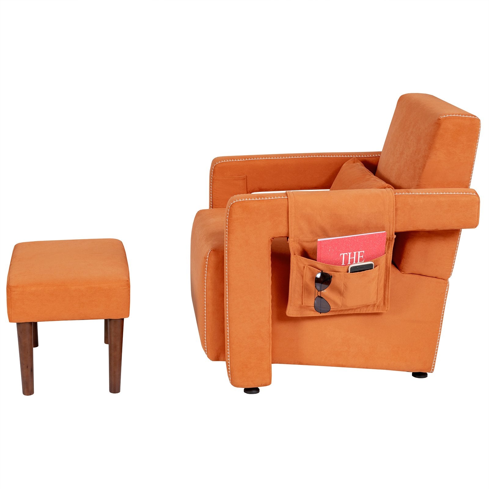 Modern Berber Fleece Single Sofa Chair with Ottoman and Waist Pillow, Orange Accent Chairs   at Gallery Canada