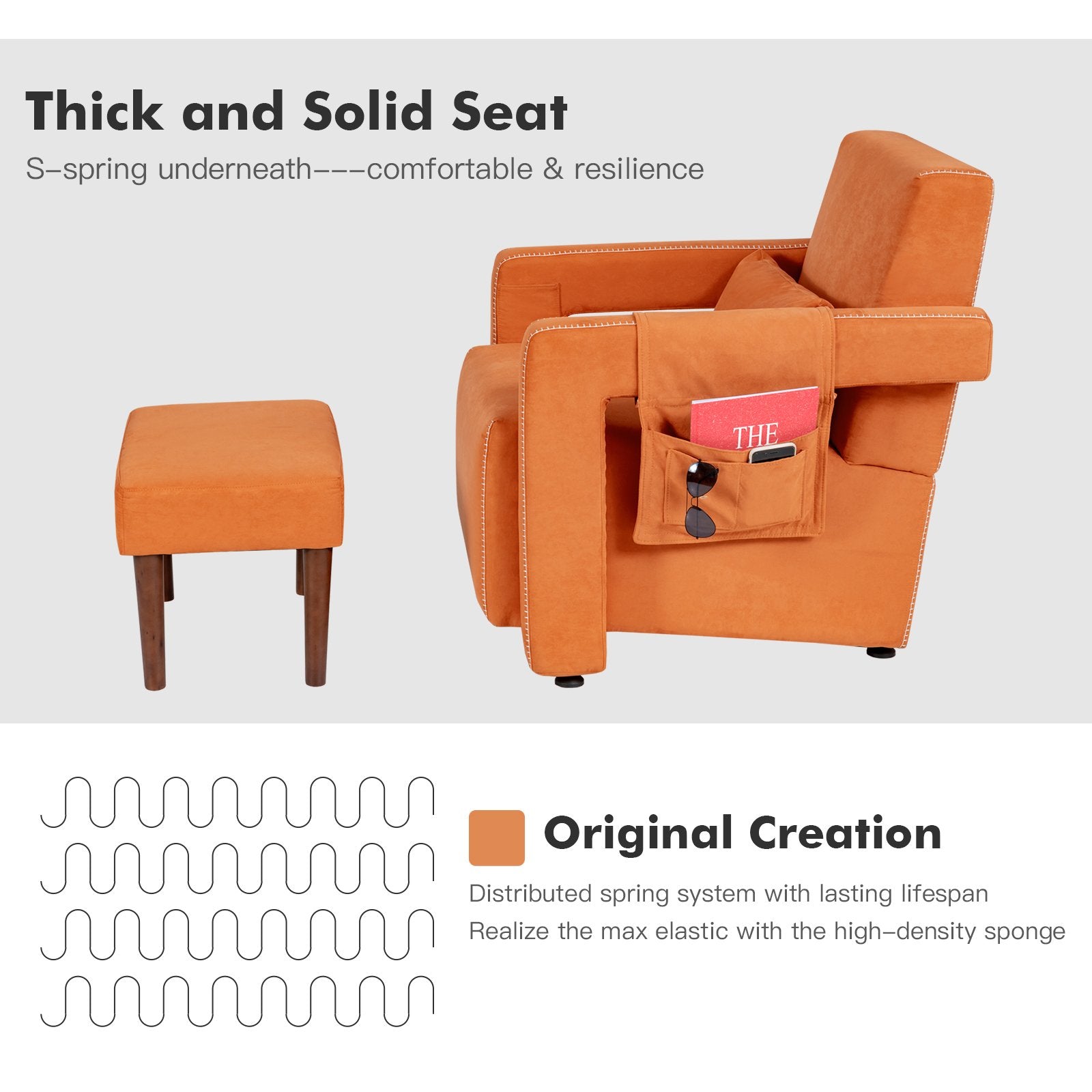 Modern Berber Fleece Single Sofa Chair with Ottoman and Waist Pillow, Orange Accent Chairs   at Gallery Canada