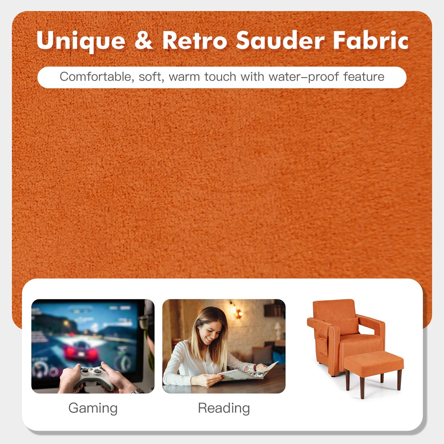 Modern Berber Fleece Single Sofa Chair with Ottoman and Waist Pillow, Orange - Gallery Canada