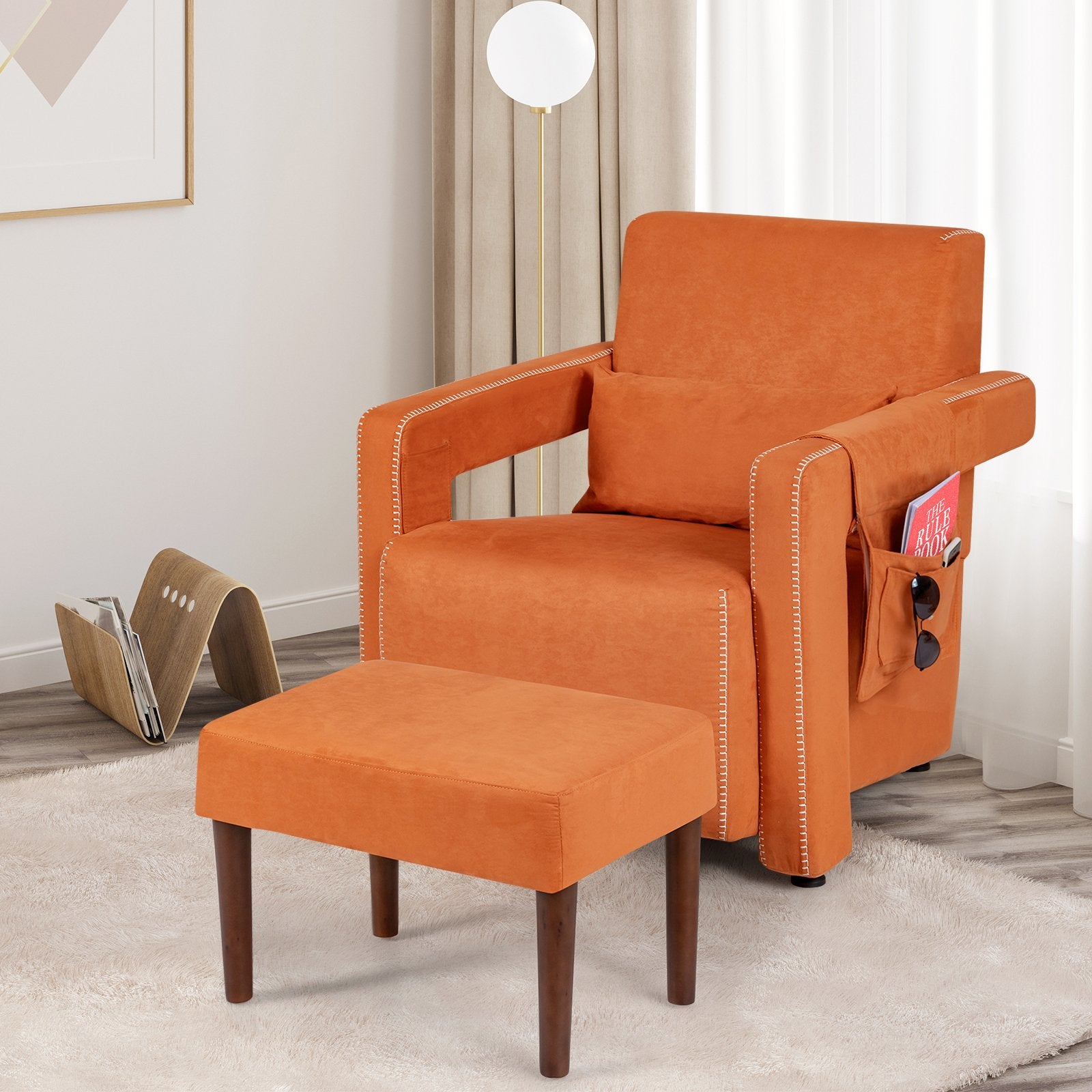 Modern Berber Fleece Single Sofa Chair with Ottoman and Waist Pillow, Orange Accent Chairs   at Gallery Canada