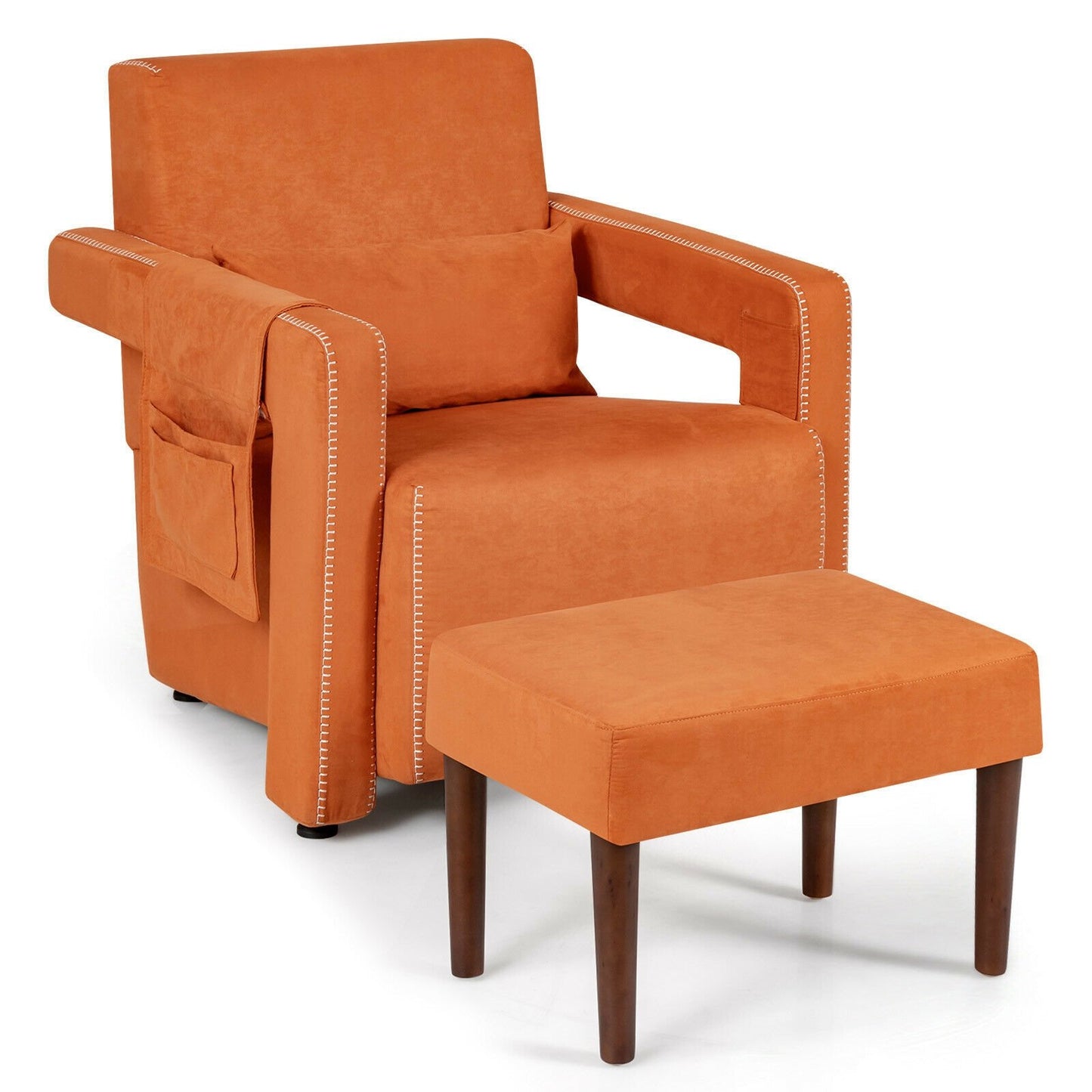 Modern Berber Fleece Single Sofa Chair with Ottoman and Waist Pillow, Orange Accent Chairs   at Gallery Canada