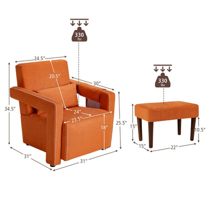 Modern Berber Fleece Single Sofa Chair with Ottoman and Waist Pillow, Orange Accent Chairs   at Gallery Canada