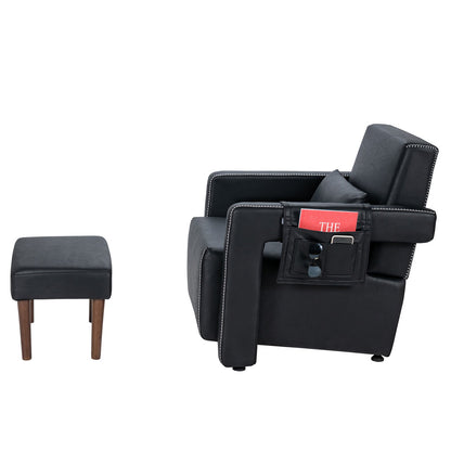 Modern Berber Fleece Single Sofa Chair with Ottoman and Waist Pillow, Black Accent Chairs   at Gallery Canada