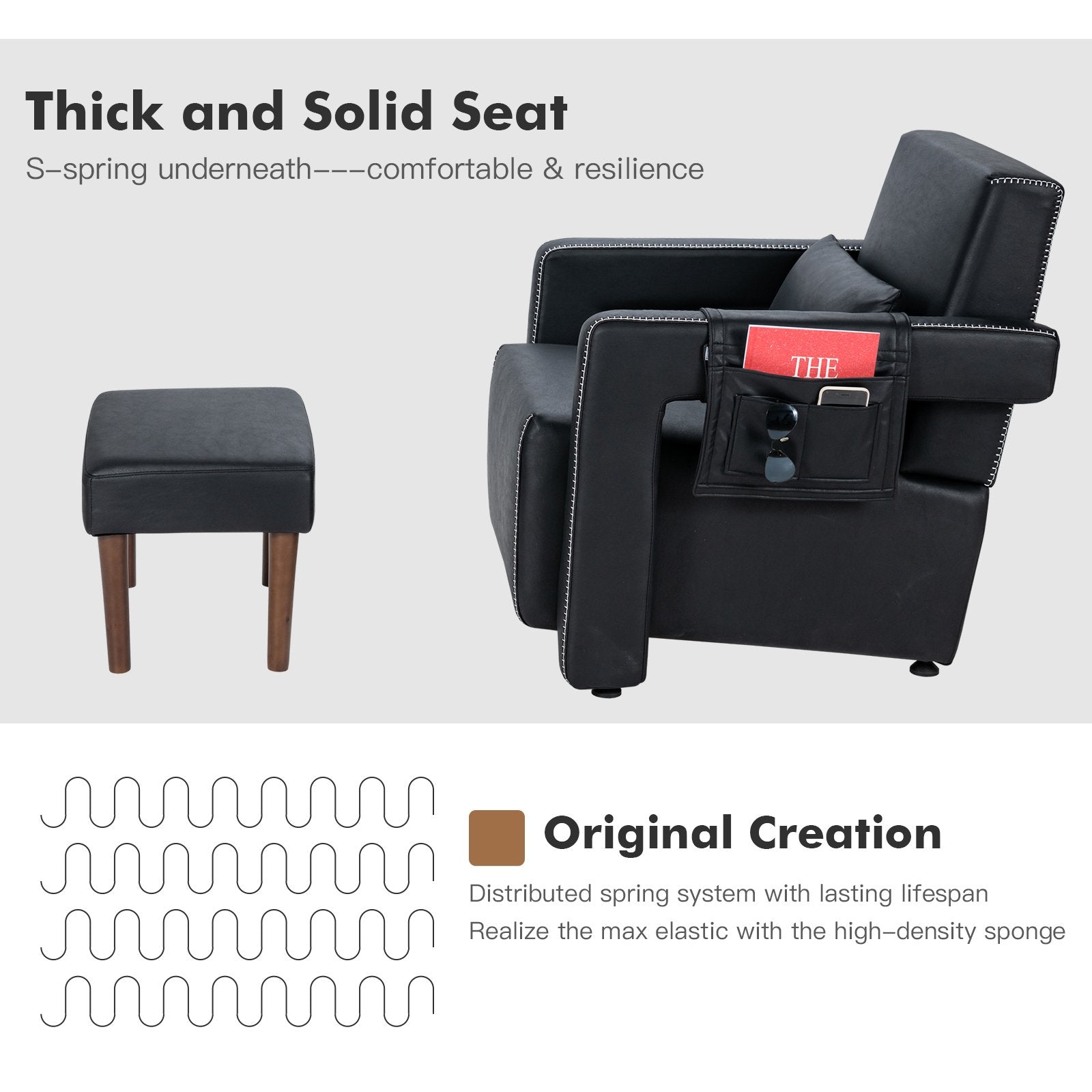 Modern Berber Fleece Single Sofa Chair with Ottoman and Waist Pillow, Black Accent Chairs   at Gallery Canada