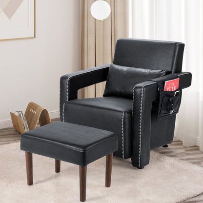 Modern Berber Fleece Single Sofa Chair with Ottoman and Waist Pillow, Black - Gallery Canada