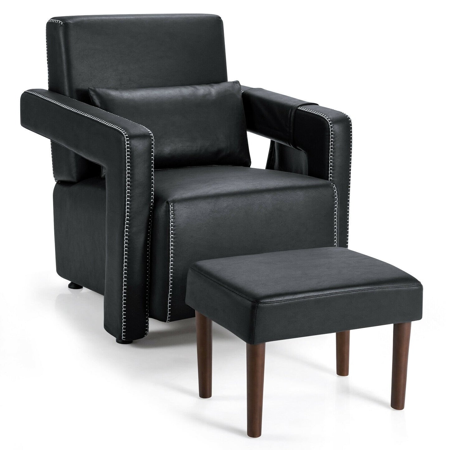 Modern Berber Fleece Single Sofa Chair with Ottoman and Waist Pillow, Black Accent Chairs   at Gallery Canada