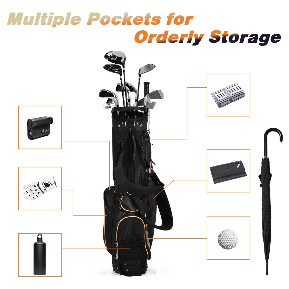 9 Inch Golf Stand Bag Divider Carry Pockets Storage, Black Golf   at Gallery Canada