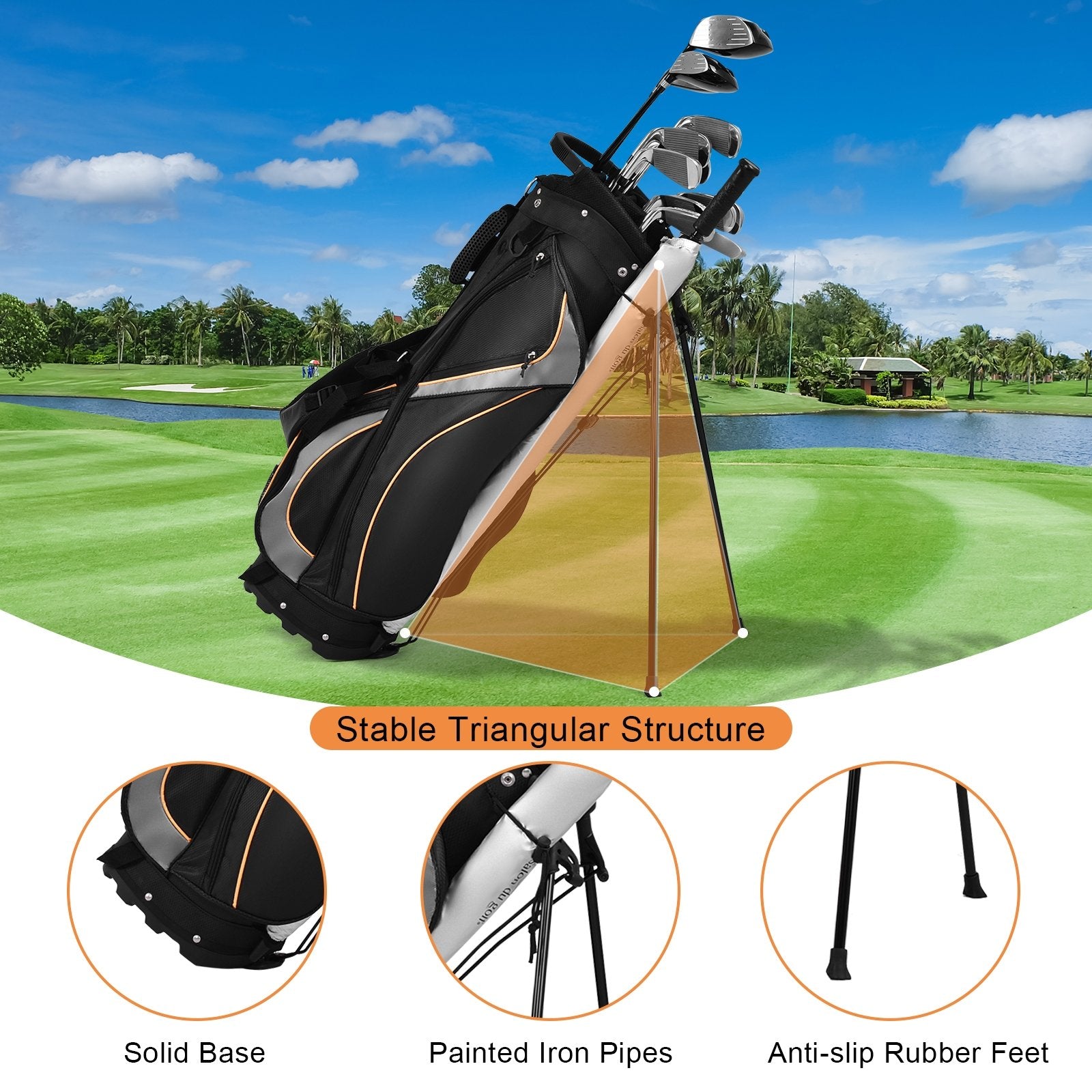 9 Inch Golf Stand Bag Divider Carry Pockets Storage, Black Golf   at Gallery Canada