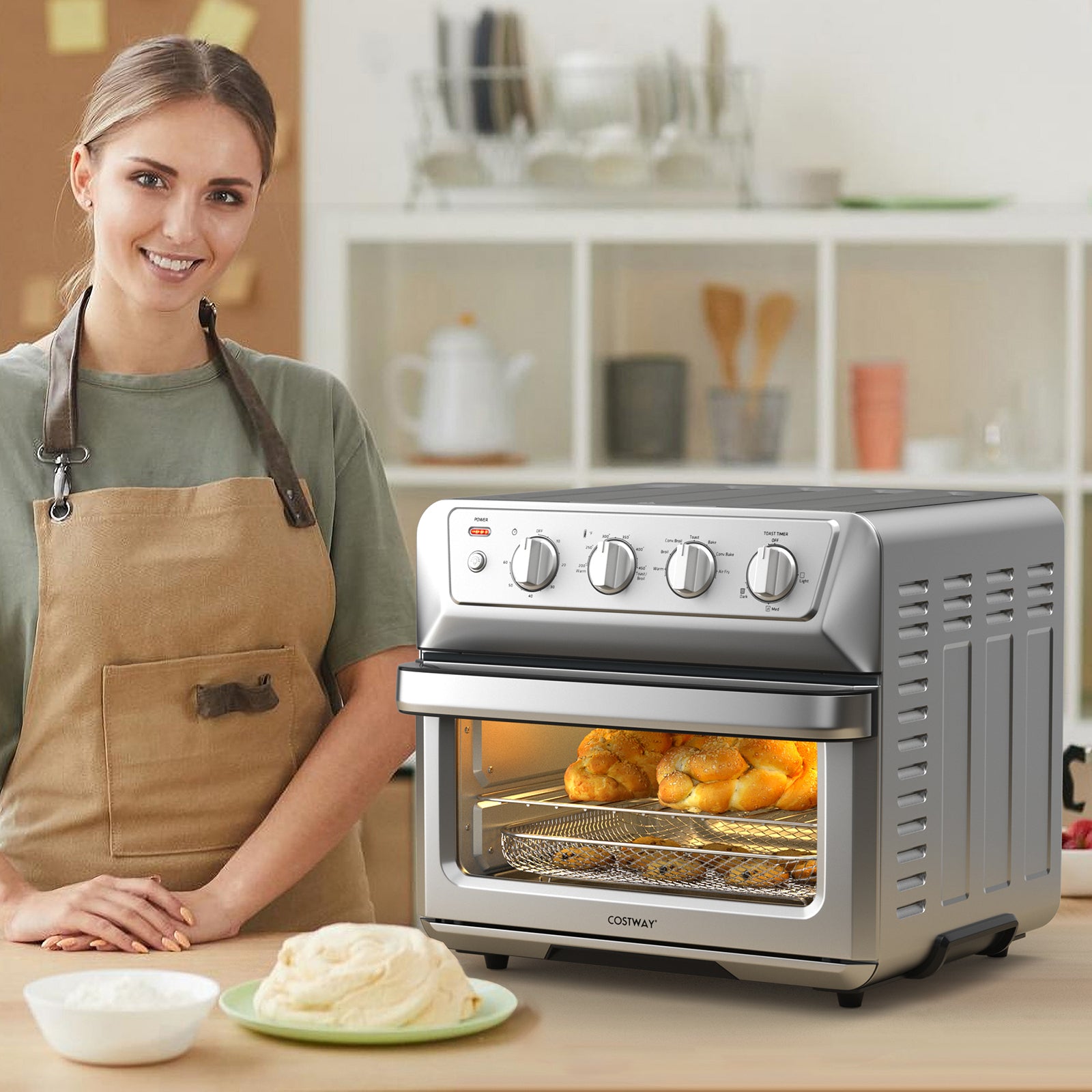 21.5 Quart 1800W Air Fryer Toaster Countertop Convection Oven with Recipe, Silver Toaster Ovens at Gallery Canada