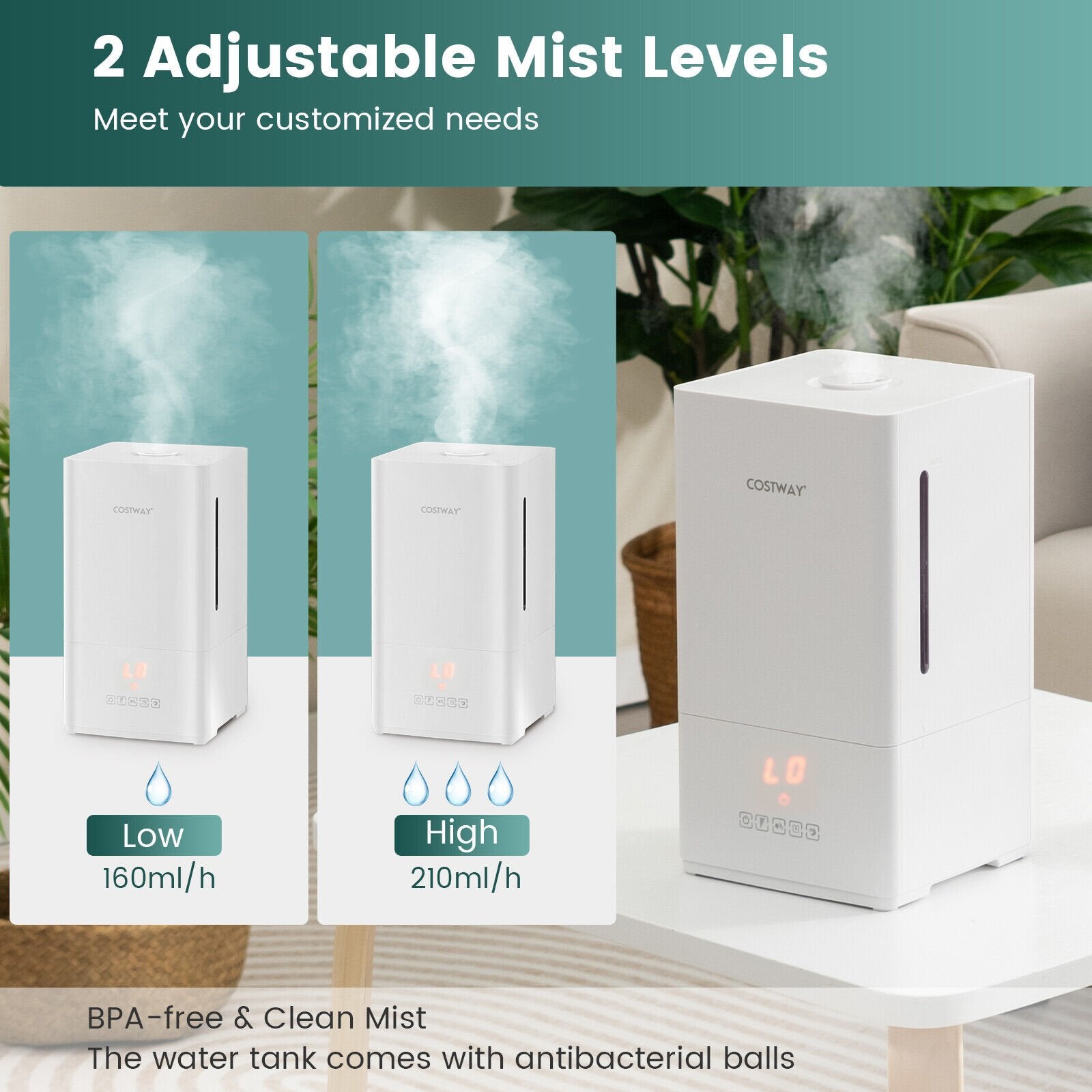 4L Ultrasonic Humidifier with Essential Oil Diffuser and 2 Mist Levels, White Dehumidifiers   at Gallery Canada