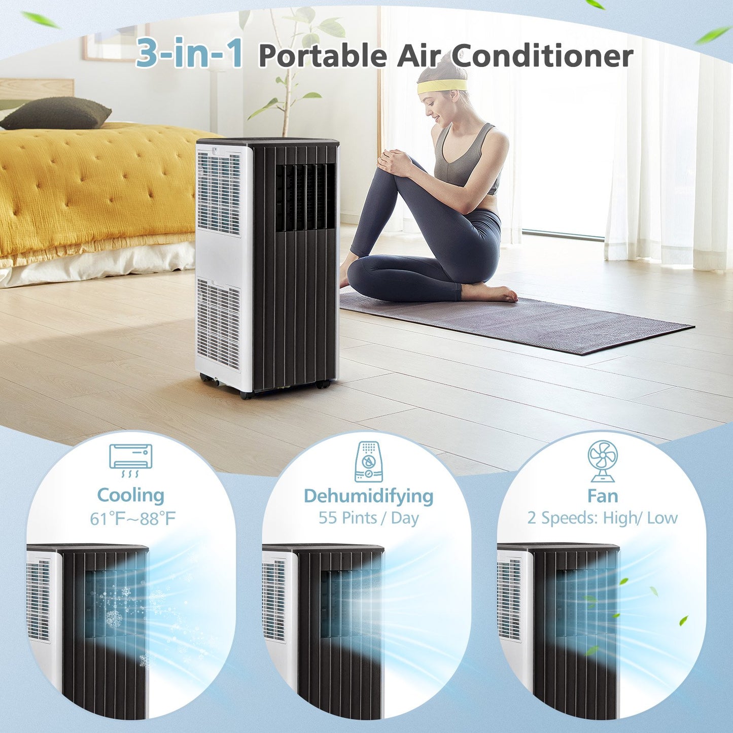 3-in-1 10000 BTU Air Conditioner with Humidifier and Smart Sleep Mode, Black - Gallery Canada