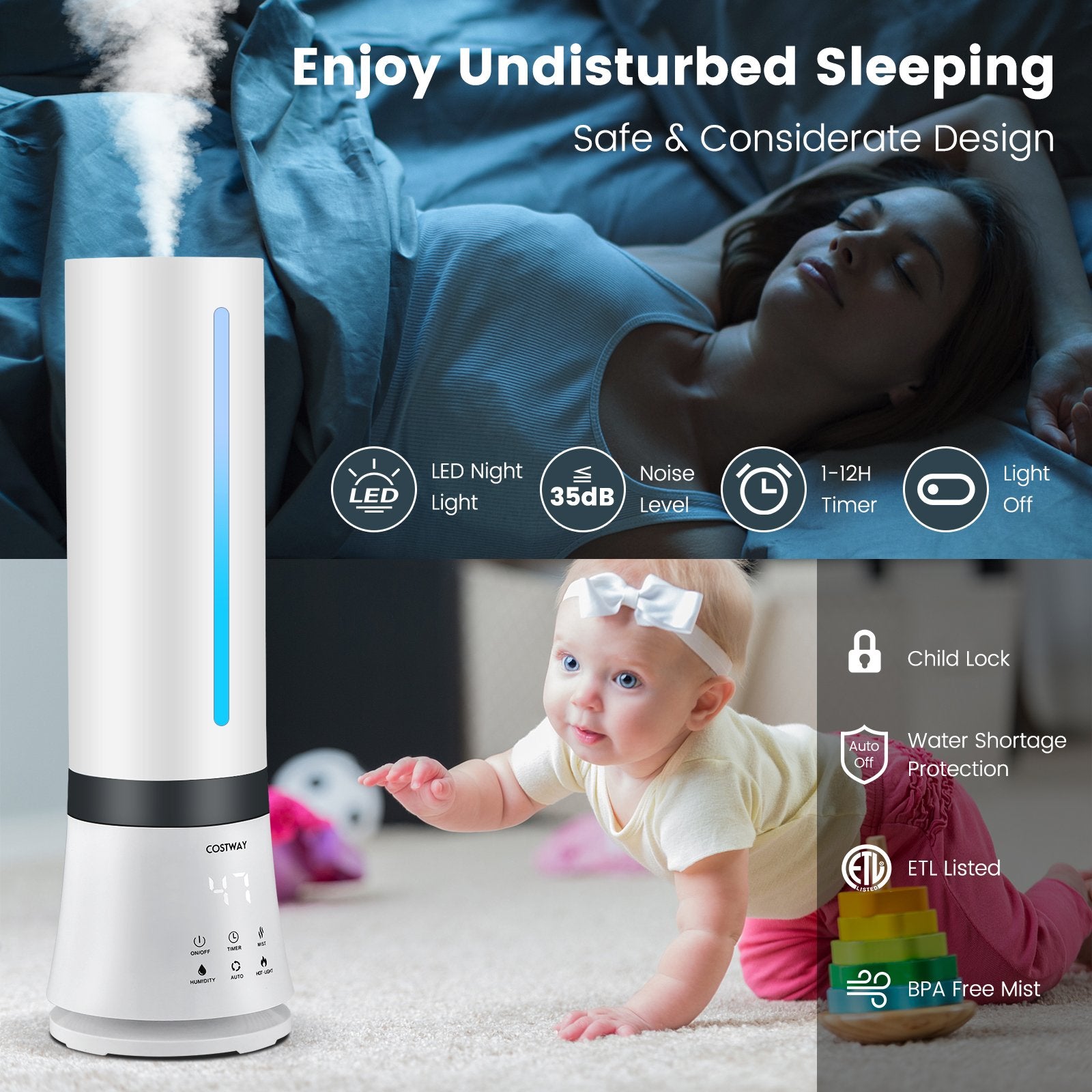 5.5L Cool Mist Humidifiers with Remote Control and 12 Hours Timer, White Dehumidifiers   at Gallery Canada