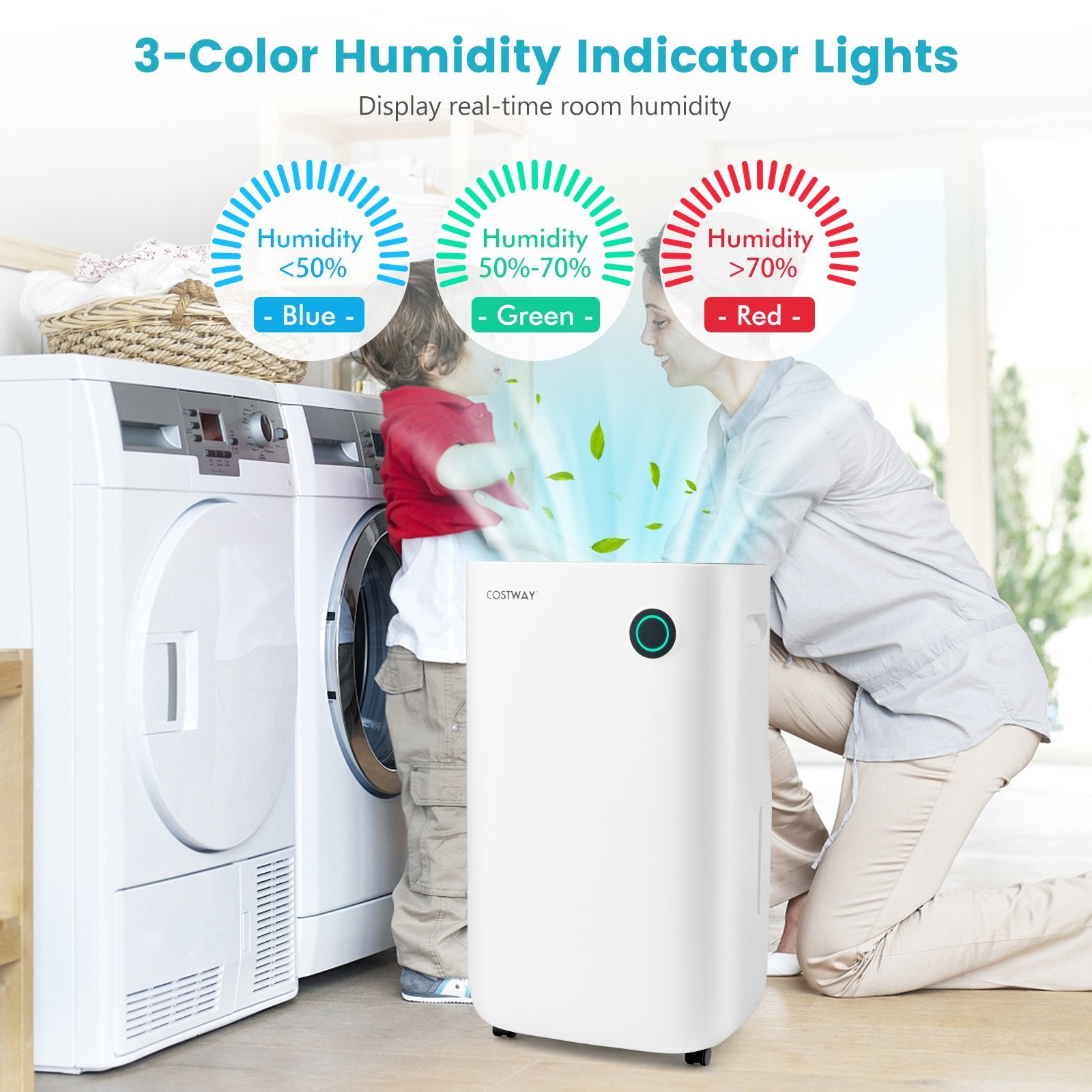 4500 Sq. Ft Dehumidifier with 5 Modes and 3-Color Indicator Light, White Dehumidifiers   at Gallery Canada