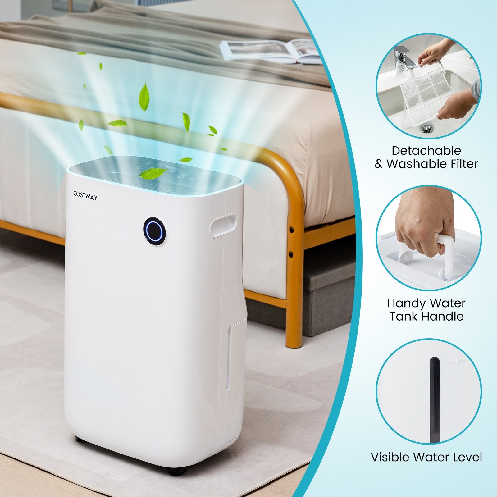 4500 Sq. Ft Dehumidifier with 5 Modes and 3-Color Indicator Light, White Dehumidifiers   at Gallery Canada