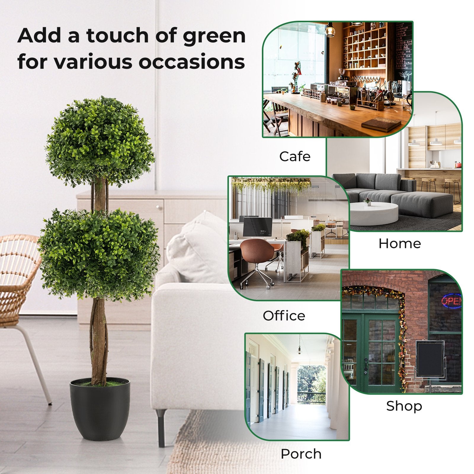 40 Inch Artificial Boxwood Topiary Ball Tree for Front Porch Patio Home, Green Faux Plants   at Gallery Canada