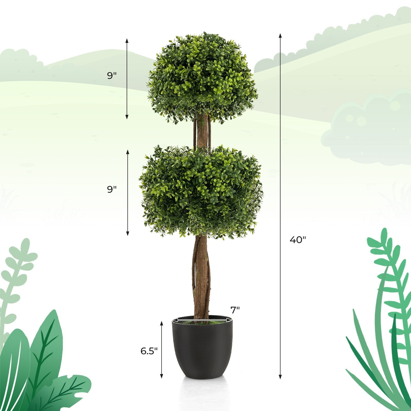 40 Inch Artificial Boxwood Topiary Ball Tree for Front Porch Patio Home, Green Faux Plants   at Gallery Canada