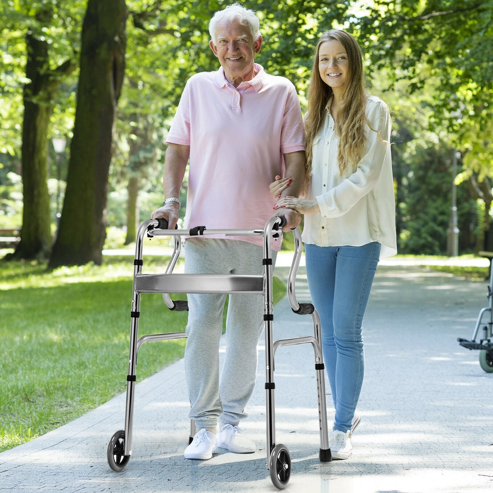 Aluminum Heavy-Duty Folding Wheeled Stand-Assist Walker, Gray Walkers & Rollators   at Gallery Canada